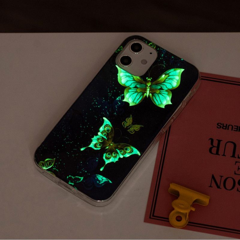 Hülle iPhone 12 Mini Dunkelblau Fluoreszierende Schmetterlingsserie