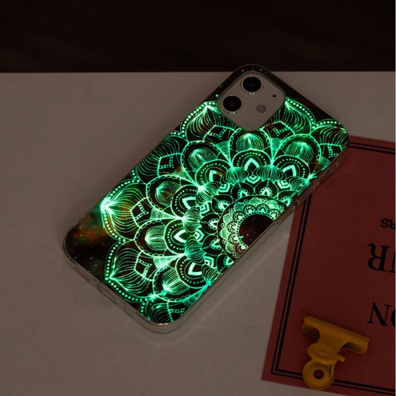 Hülle iPhone 12 Mini Schwarz Fluoreszierende Blumenserie