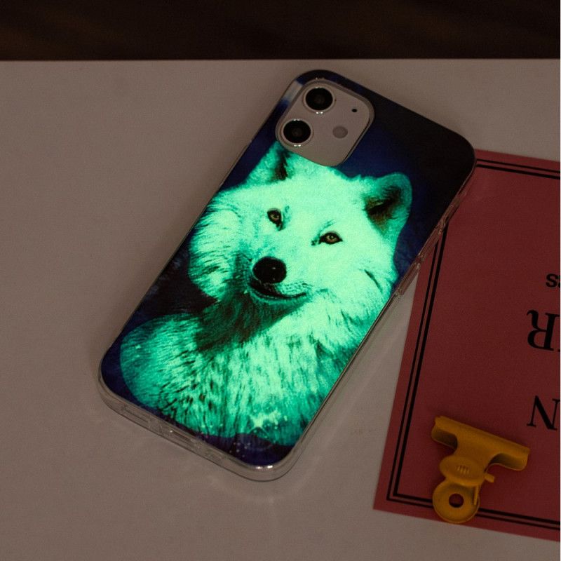 Hülle iPhone 12 Mini Schwarz Fluoreszierende Wolfsreihe