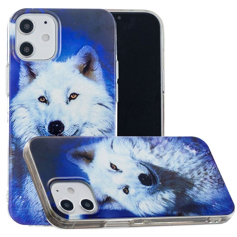 Hülle iPhone 12 Mini Schwarz Fluoreszierende Wolfsreihe