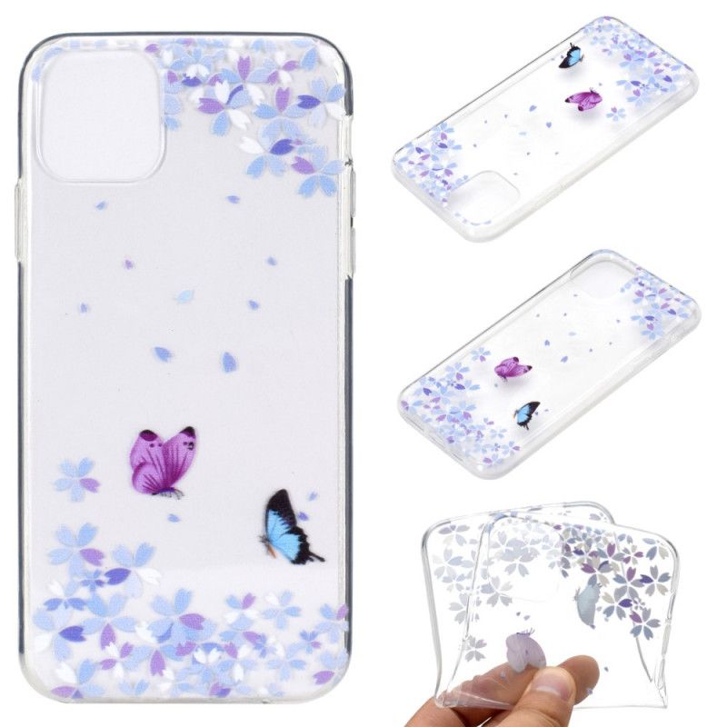 Hülle iPhone 12 Mini Transparente Schmetterlinge Und Blumen