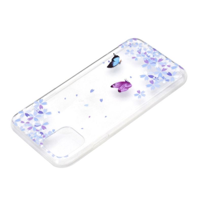 Hülle iPhone 12 Mini Transparente Schmetterlinge Und Blumen