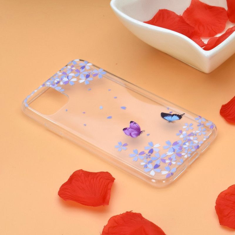 Hülle iPhone 12 Mini Transparente Schmetterlinge Und Blumen