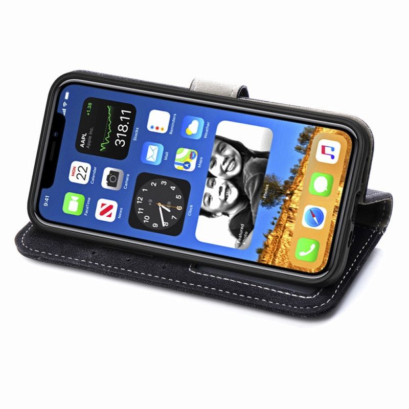 Lederhüllen iPhone 12 Mini Schwarz Rotierender Kartenhalter