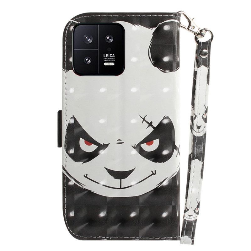 Flip Case Für Xiaomi 13 Mit Kordel Wütender Panda Mit Schlüsselband