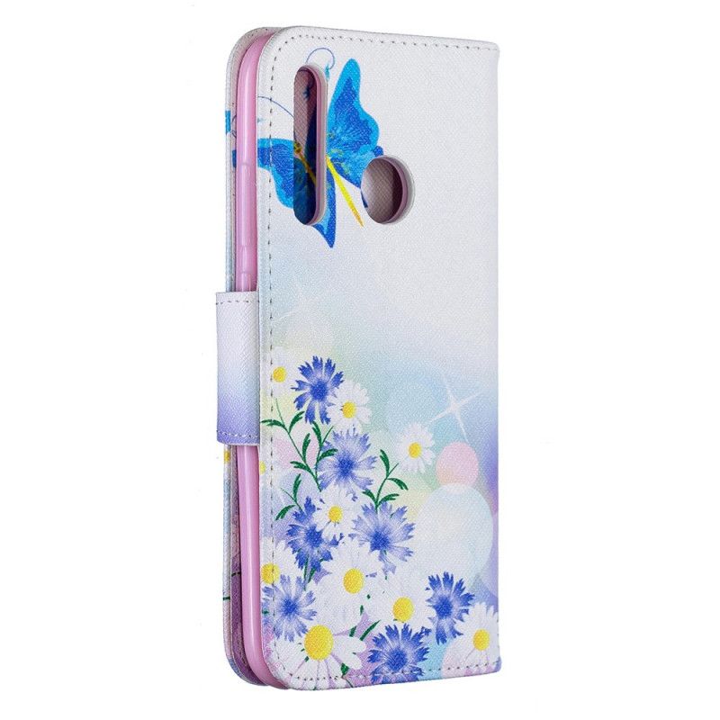 Lederhüllen Huawei P Smart Plus 2019 Pink Bemalte Schmetterlinge Und Blumen