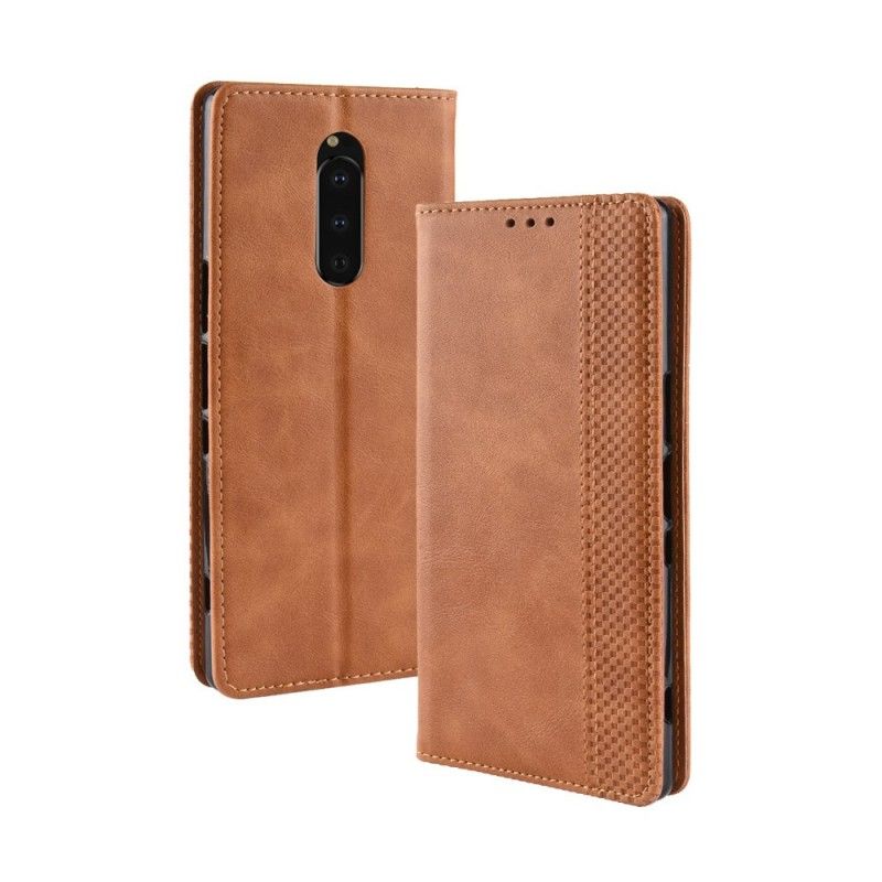 Flip Case Sony Xperia 1 Schwarz Stilisierter Vintage-Ledereffekt