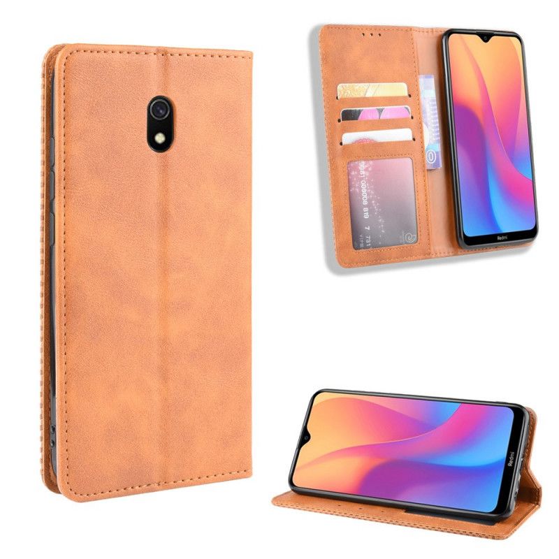 Flip Case Xiaomi Redmi 8A Schwarz Stilisierter Vintage-Ledereffekt