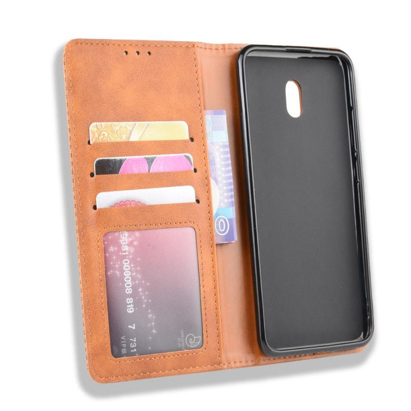 Flip Case Xiaomi Redmi 8A Schwarz Stilisierter Vintage-Ledereffekt