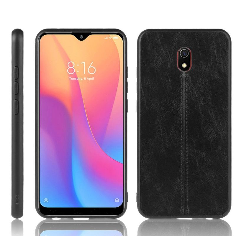 Hülle Xiaomi Redmi 8A Schwarz Genähter Ledereffekt