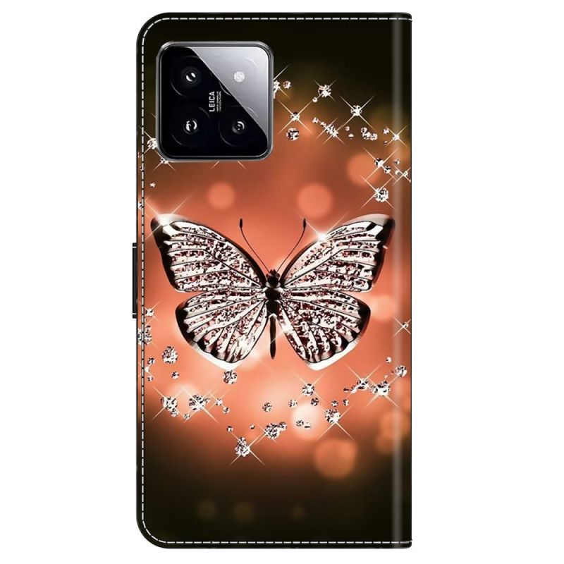 Lederhüllen Für Xiaomi 14 Pro Kristallschmetterling