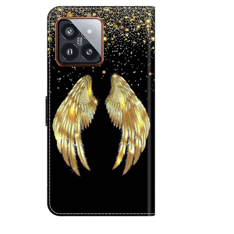 Lederhüllen Xiaomi 14 Pro Handyhülle Goldene Flügel