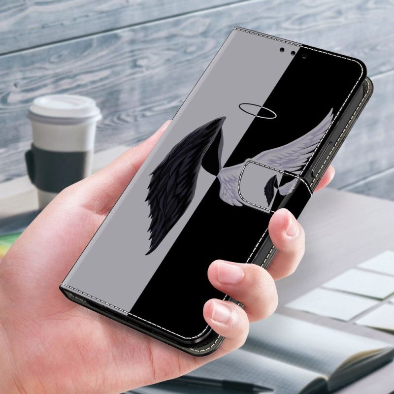 Lederhüllen Xiaomi 14 Pro Handyhülle Schwarze Und Weiße Flügel