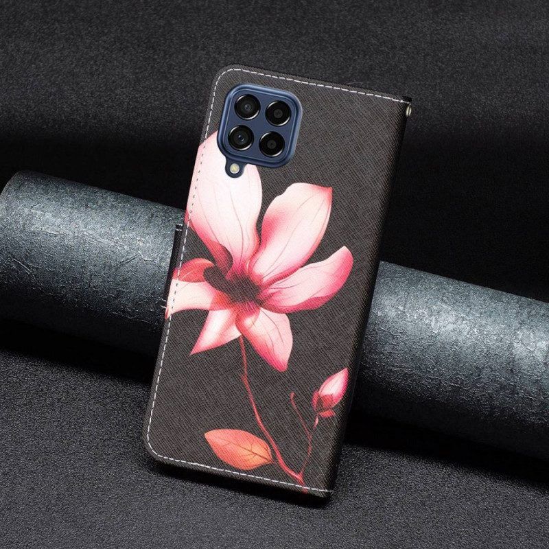 Flip Case Für Samsung Galaxy M53 5G Blume Auf Schwarzem Hintergrund