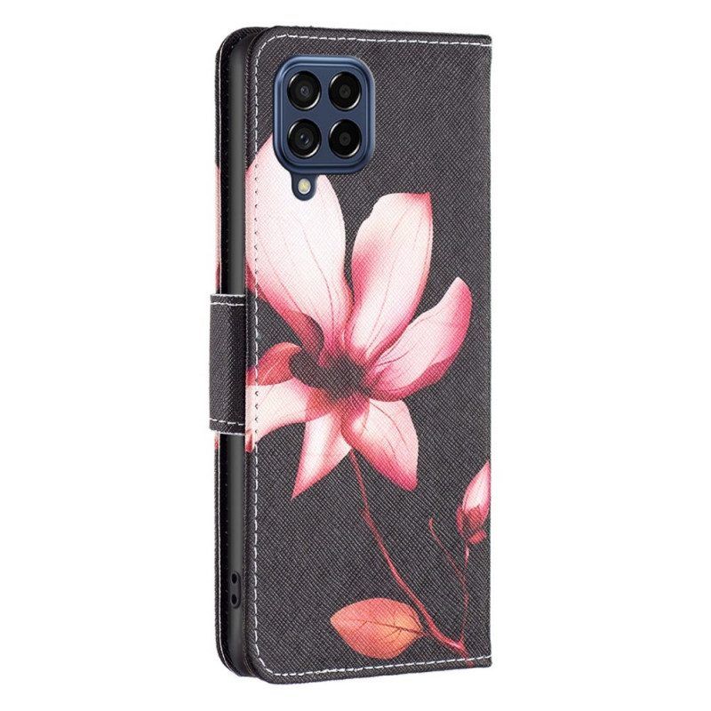 Flip Case Für Samsung Galaxy M53 5G Blume Auf Schwarzem Hintergrund