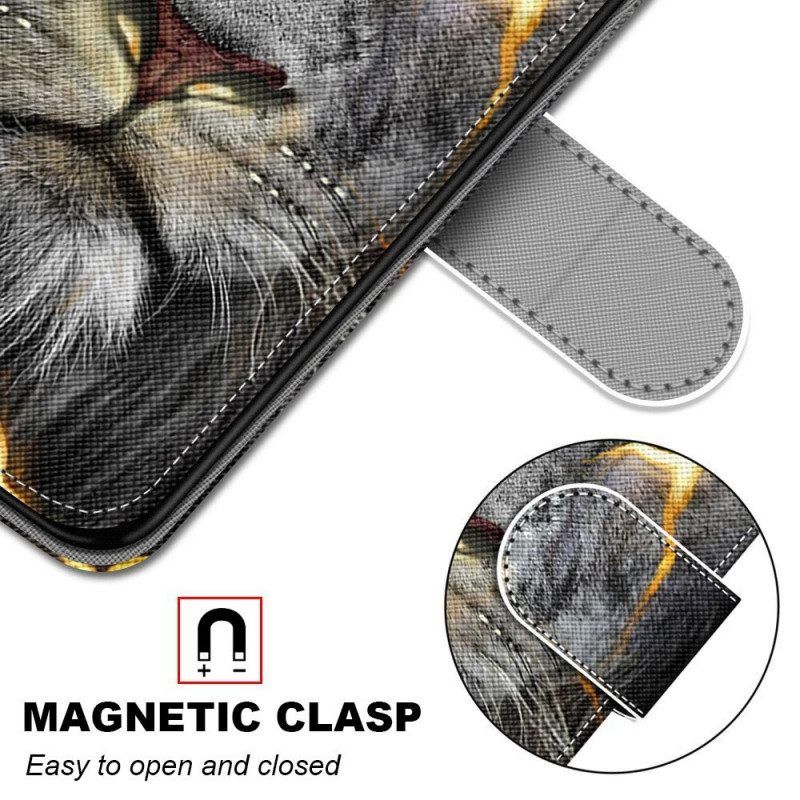 Flip Case Für Samsung Galaxy M53 5G Mit Kordel Feline On Fire Mit Riemen