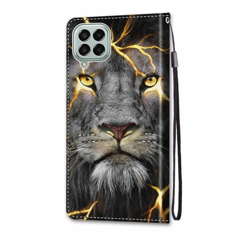 Flip Case Für Samsung Galaxy M53 5G Mit Kordel Feline On Fire Mit Riemen