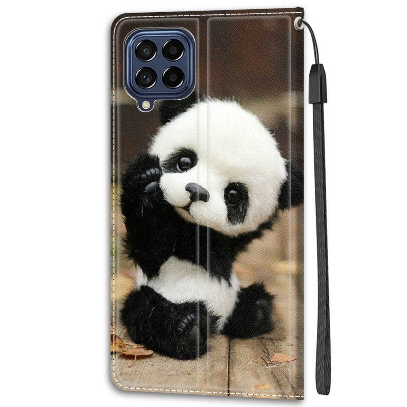 Flip Case Für Samsung Galaxy M53 5G Mit Kordel Kleiner Panda Mit Riemen