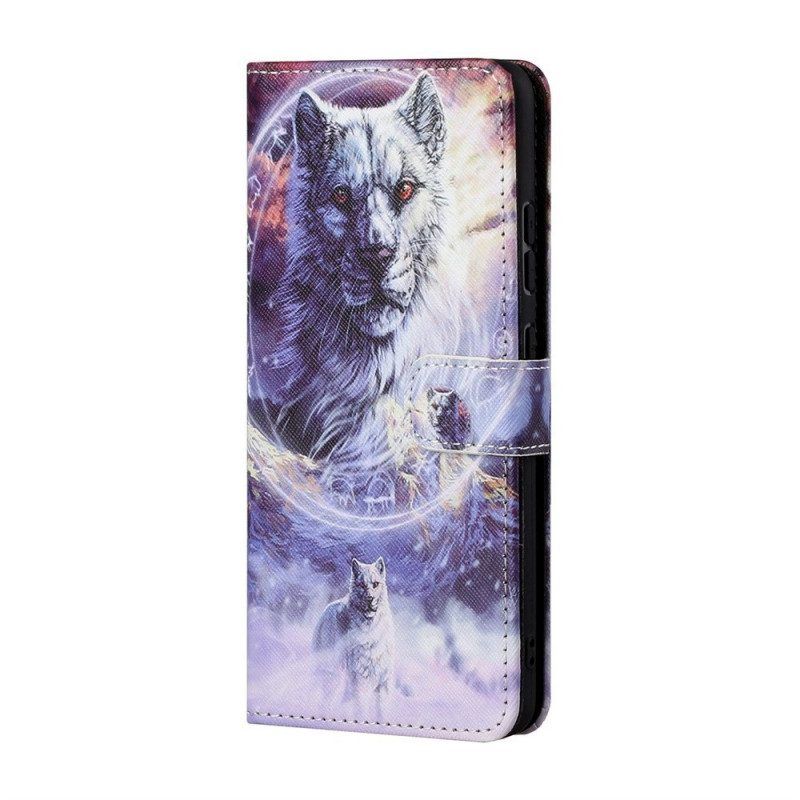 Flip Case Für Samsung Galaxy M53 5G Mit Kordel Schlüsselband Wolf