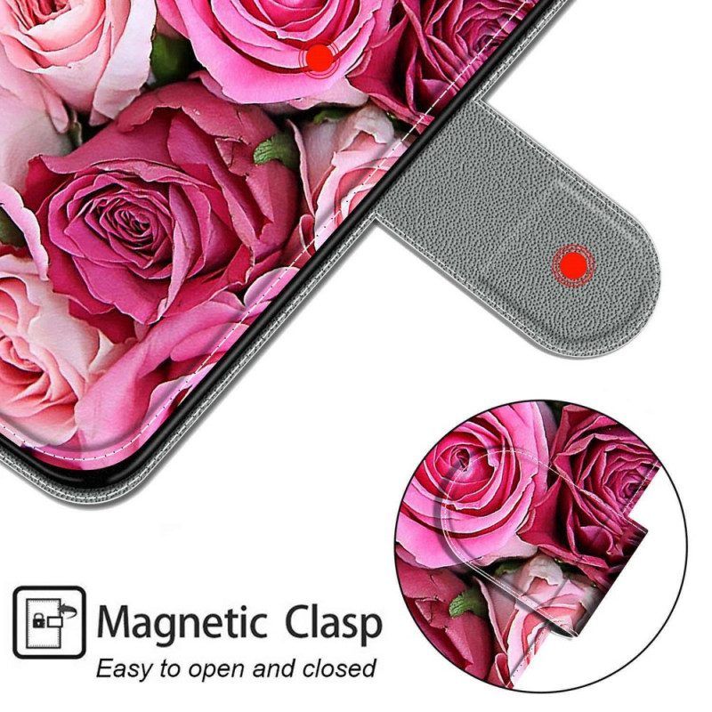 Flip Case Für Samsung Galaxy M53 5G Rosen Mit Schlüsselband