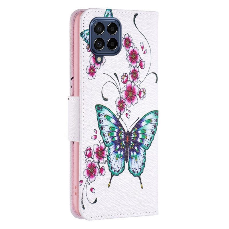 Flip Case Für Samsung Galaxy M53 5G Schmetterlinge Ablehnen