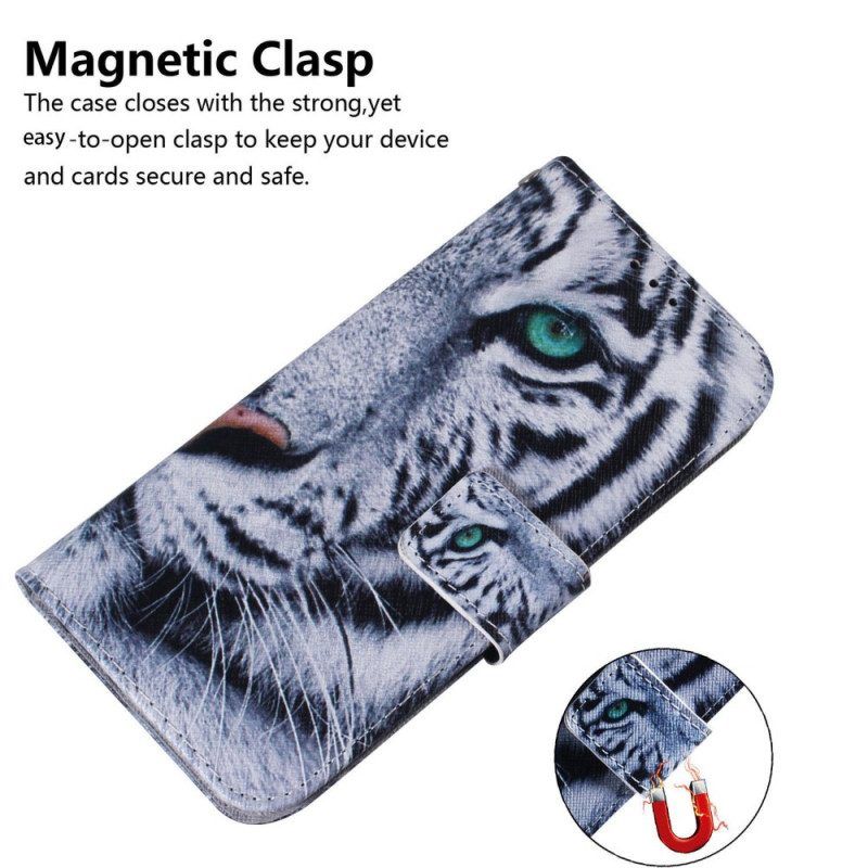 Flip Case Für Samsung Galaxy M53 5G Weißer Tiger