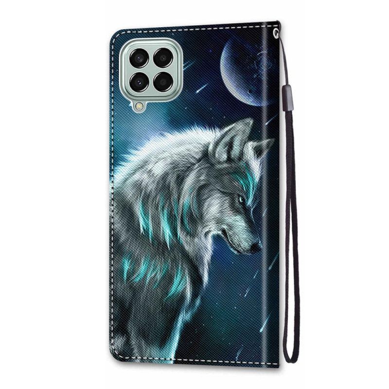 Lederhüllen Für Samsung Galaxy M53 5G Mit Kordel Schlüsselband Wolf