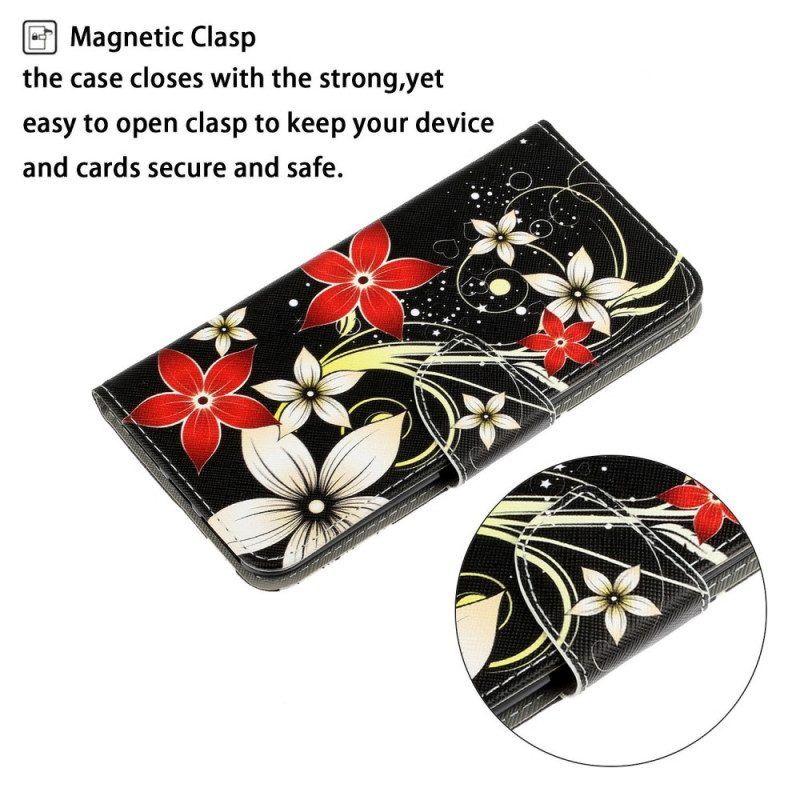 Flip Case Für Xiaomi Redmi Note 11 Pro Plus 5G Mit Kordel Bunte Riemchenblumen