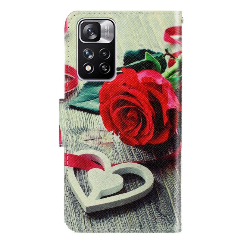 Flip Case Für Xiaomi Redmi Note 11 Pro Plus 5G Mit Kordel Romantische Rose Mit Riemen