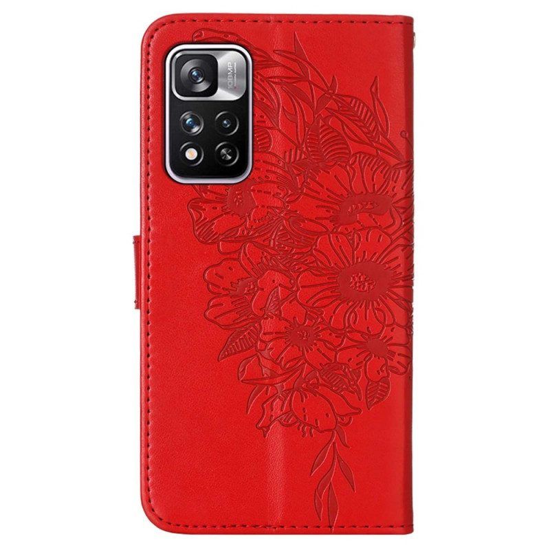 Flip Case Für Xiaomi Redmi Note 11 Pro Plus 5G Schmetterlingsdesign Mit Umhängeband