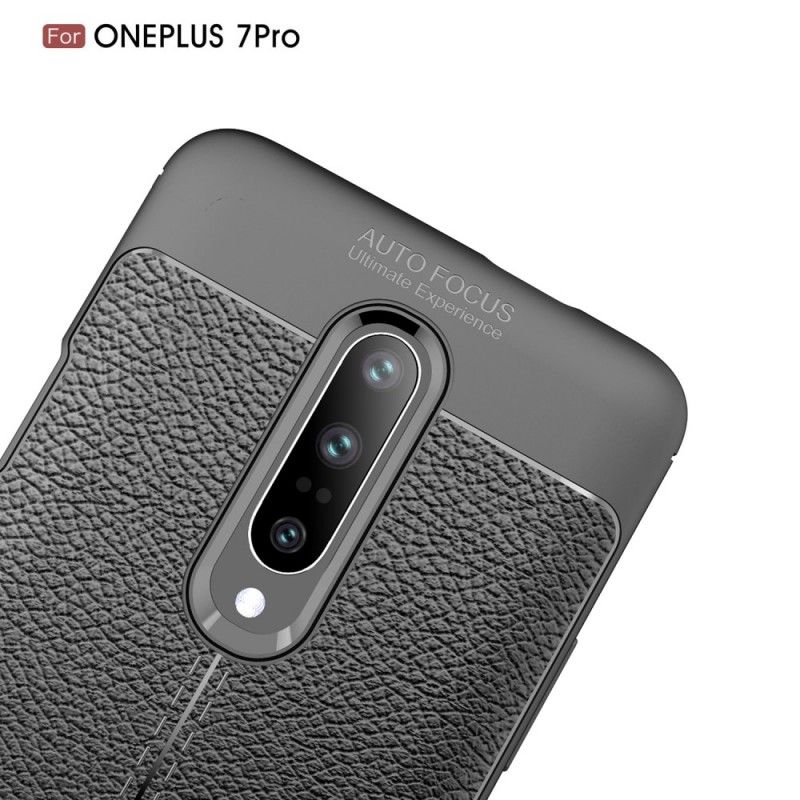 Hülle OnePlus 7 Pro Schwarz Doppellinien-Litschileder-Effekt