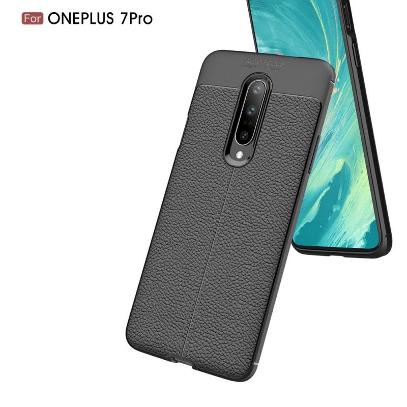 Hülle OnePlus 7 Pro Schwarz Doppellinien-Litschileder-Effekt