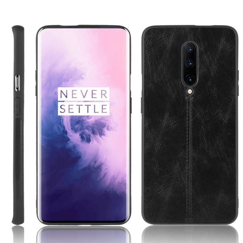 Hülle OnePlus 7 Pro Schwarz Genähter Ledereffekt