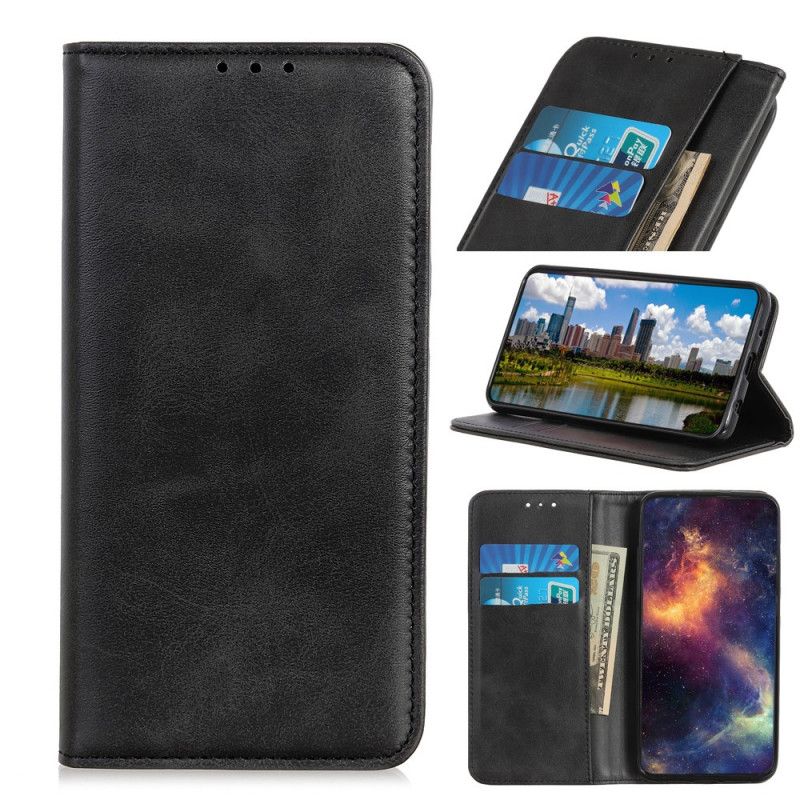 Flip Case Für Samsung Galaxy A41 Schwarz Gespaltenes Leder