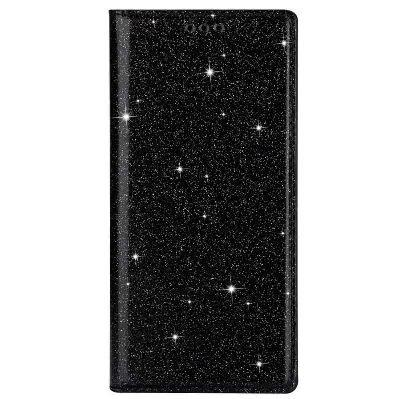 Flip Case Samsung Galaxy A41 Schwarz Glitzerstil