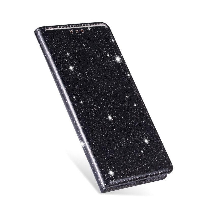 Flip Case Samsung Galaxy A41 Schwarz Glitzerstil