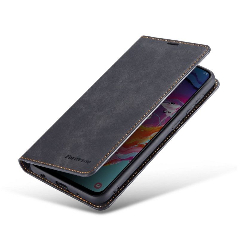 Flip Case Samsung Galaxy A41 Schwarz Handyhülle Forwenw Ledereffekt