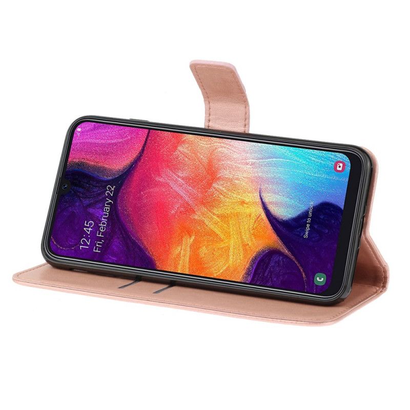 Lederhüllen Für Samsung Galaxy A41 Lila Blumendruck Mit Tanga