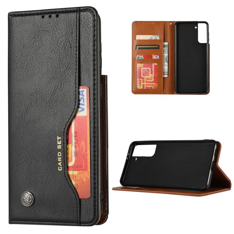 Flip Case Für Samsung Galaxy S21 5G Schwarz Kartenhalter Aus Kunstleder