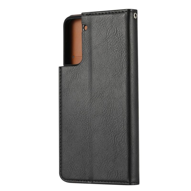 Flip Case Für Samsung Galaxy S21 5G Schwarz Kartenhalter Aus Kunstleder