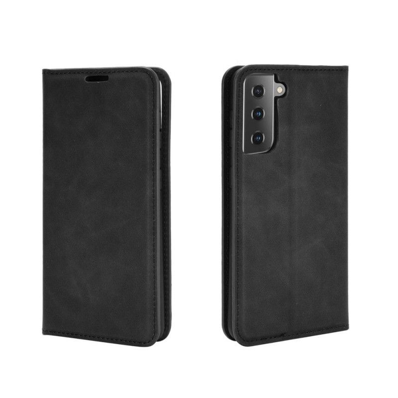 Flip Case Für Samsung Galaxy S21 5G Schwarz Weicher Ledereffekt