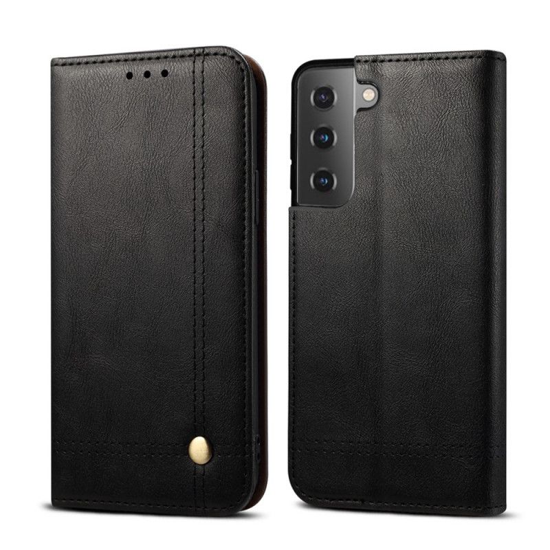 Flip Case Samsung Galaxy S21 5G Schwarz Handyhülle Genähter Ledereffekt