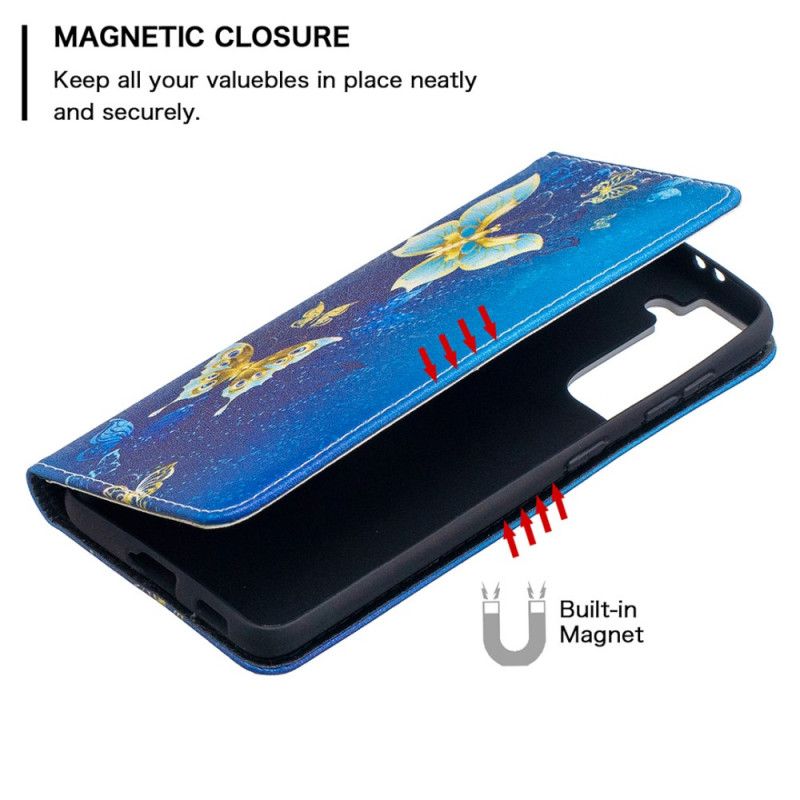 Flip Case Samsung Galaxy S21 5G Weiß Bunte Schmetterlinge