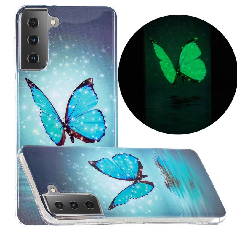 Hülle Für Samsung Galaxy S21 5G Fluoreszierender Blauer Schmetterling