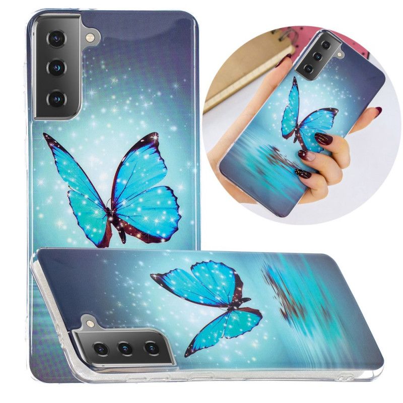 Hülle Für Samsung Galaxy S21 5G Fluoreszierender Blauer Schmetterling