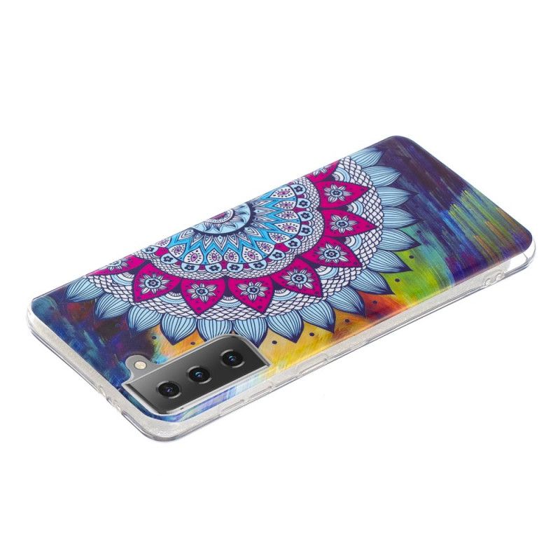 Hülle Für Samsung Galaxy S21 5G Fluoreszierendes Farbiges Mandala