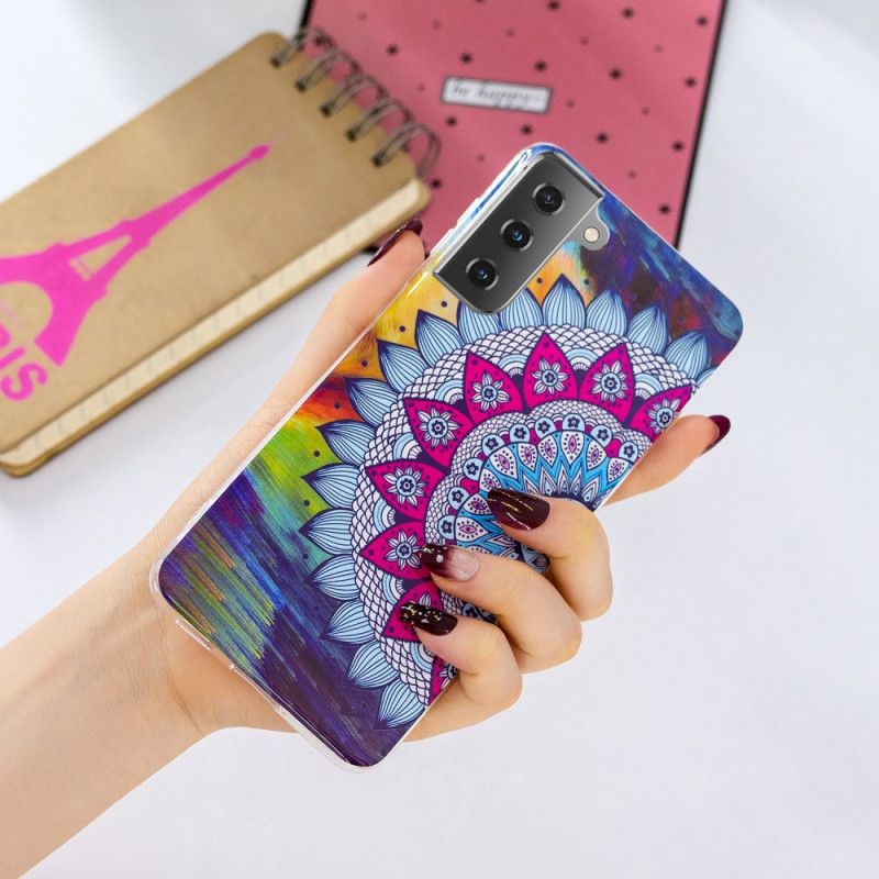 Hülle Für Samsung Galaxy S21 5G Fluoreszierendes Farbiges Mandala