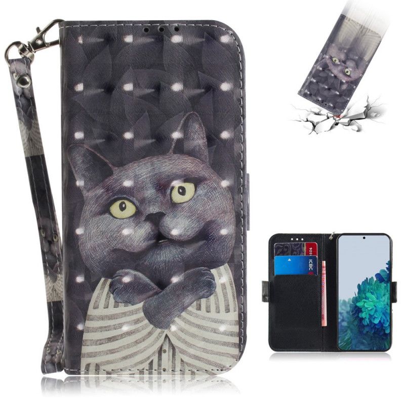 Lederhüllen Für Samsung Galaxy S21 5G Graue Katze Mit Tanga