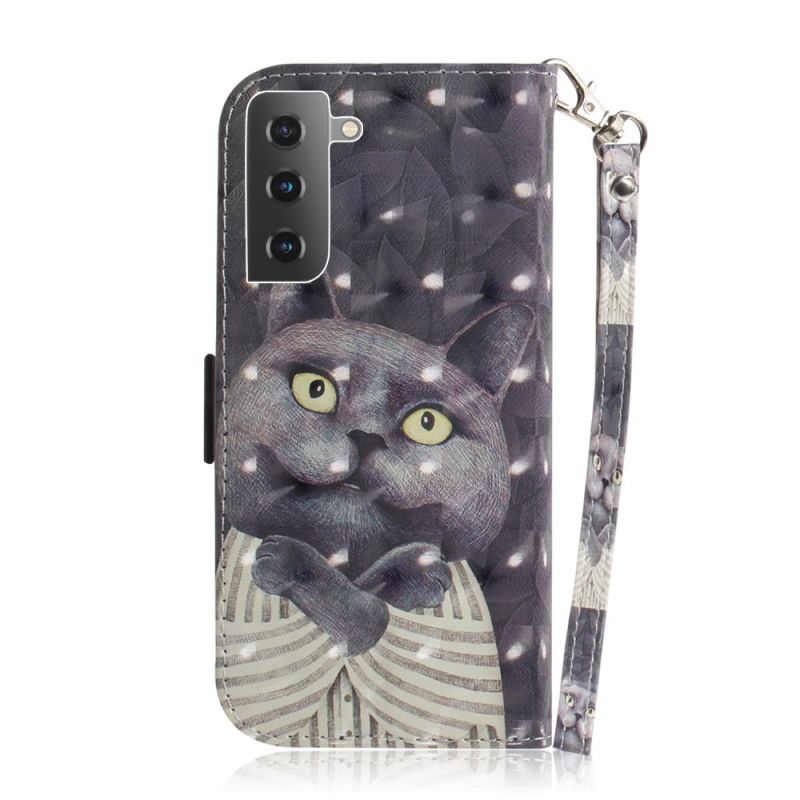 Lederhüllen Für Samsung Galaxy S21 5G Graue Katze Mit Tanga