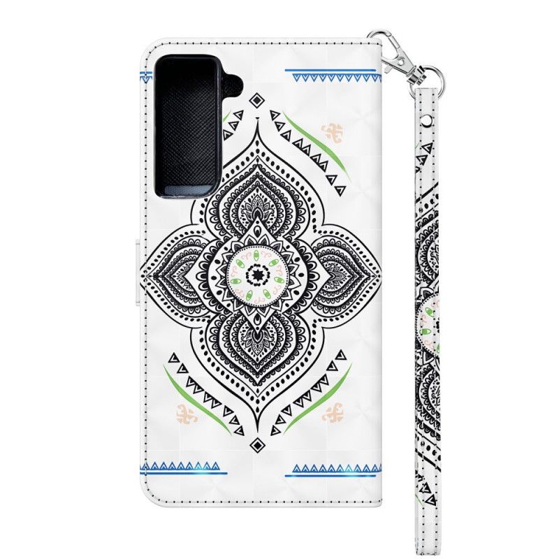 Lederhüllen Für Samsung Galaxy S21 5G Weiß Lichtpunkte Mandala Mit Riemen